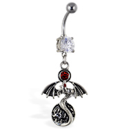 Navel ring with dangling dragon with red gem and circle
