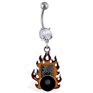 Navel Ring with Dangling Flaming Ace And 8-Ball