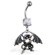 Navel ring with dangling entwined dragons