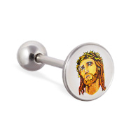 Jesus logo tongue ring, 14 ga