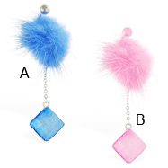 Fuzzy belly ring with dangling sparkling square