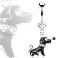Belly ring with dangling dog