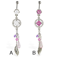Belly Ring with Dangling Gems And Circle with Chains
