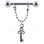 Nipple ring with dangling key, 12 ga or 14 ga