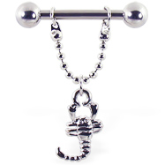 Nipple ring with dangling scorpion on chain, 12 ga or 14 ga