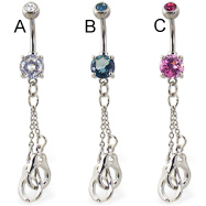 Belly Ring With Dangling Locked Hand Cuffs