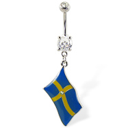 Belly ring with dangling Swedish flag