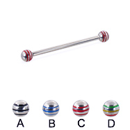Industrial barbell with epoxy striped balls, 12 ga