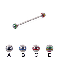 Industrial barbell with epoxy striped balls, 14 ga