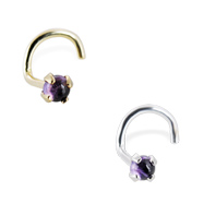 14K Gold Nose Screw with 2mm Round Cabochon Amethyst