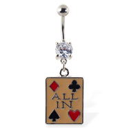 Gambling navel ring with suits and "ALL IN"