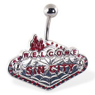 Navel ring with "Welcome to Sin City"