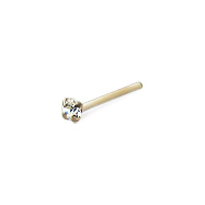 14K yellow gold nose pin with clear gem, 22 ga