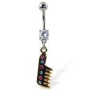 Navel ring with dangling yellow comb with gems