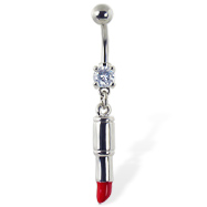 Navel ring with dangling lipstick