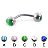 Curved barbell with cat eye balls, 16 ga