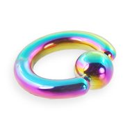 Titanium anodized rainbow captive bead ring, 6 ga