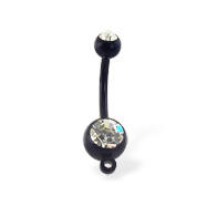 Design your own black belly button ring with double gem