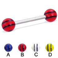 Straight barbell with double striped balls, 14 ga