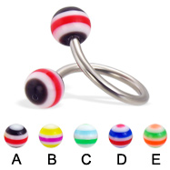 Spiral barbell with circle balls, 14 ga