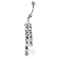 Belly button ring with two dangles and gems