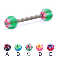 Titanium straight barbell with acrylic star balls, 14 ga