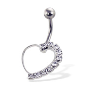 Half-jeweled hollow heart belly button ring