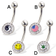Jeweled logo belly button ring