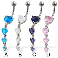 Dangling hearts belly button ring