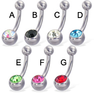 Jeweled belly button ring, 12 ga