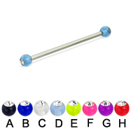 Acrylic ball with stone long barbell (industrial barbell), 12ga