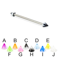 Long barbell (industrial barbell) with acrylic flower cones, 12 ga