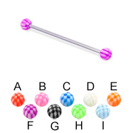 Long barbell (industrial barbell) with checkered balls, 14 ga