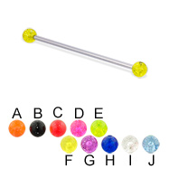 Long barbell (industrial barbell) with glitter balls, 14 ga