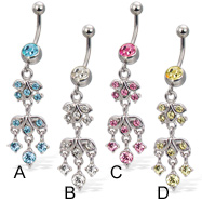 Navel ring with jeweled tiered charm