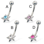 Jeweled small star belly button ring