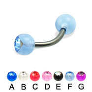 Single Acrylic Jeweled Ball Titanium Curved Barbell, 14 Ga