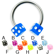Titanium circular barbell with dice, 14 ga