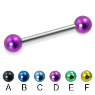 Straight barbell with colored balls, 14 ga