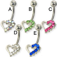 Jeweled hollow heart belly button ring