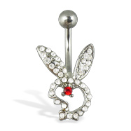Belly button ring with hollow jeweled playboy bunny