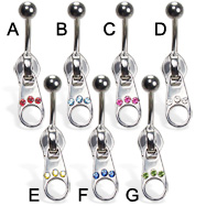 Jeweled zipper belly button ring