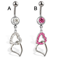 Belly button ring jeweled ball and hearts
