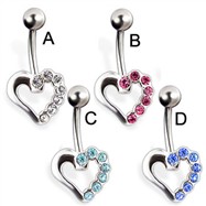 Jeweled heart belly button ring