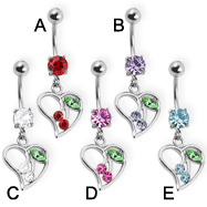 Belly button ring with cherries in a heart