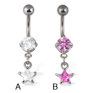 Belly button ring with dangling star shaped gem