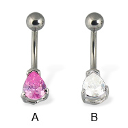 Belly button ring with teardrop stone