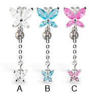 Butterfly reversed belly button ring