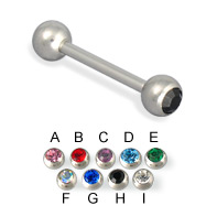 Double jeweled straight barbell, 14 ga