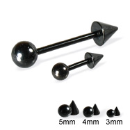 Black straight barbell with ball and cone, 16 ga